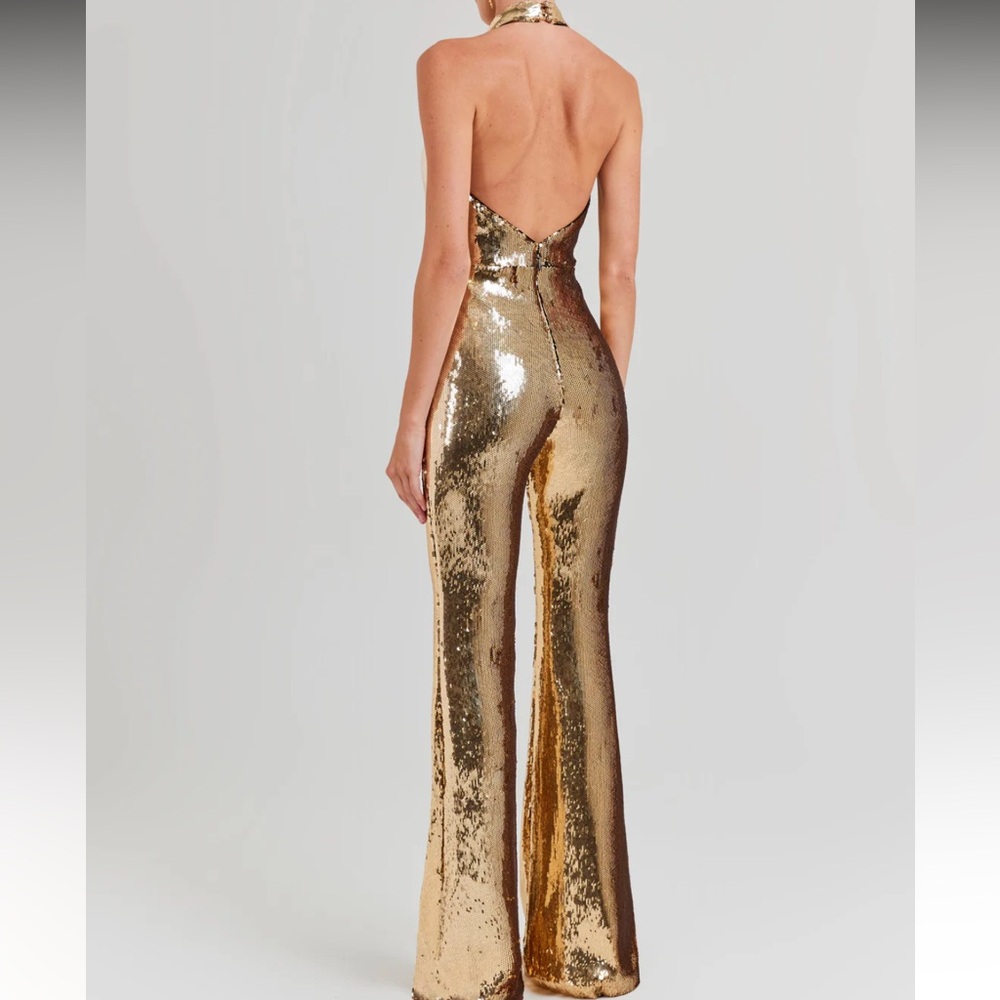 NADINE MERABI Tianna Gold Sequin Jumpsuit - Picture 4 of 16